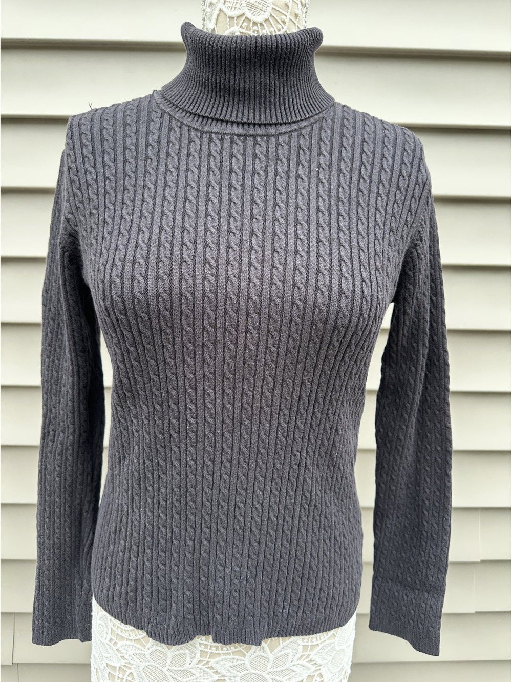 Anne Klein Black Cable Knit Turtleneck Sweater